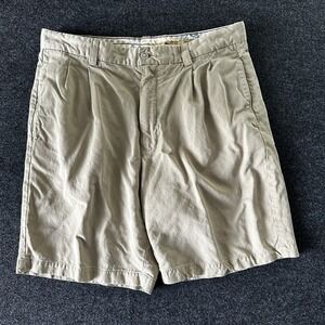 Tommy Bahama Mens 34 Pleated Shorts 100% Silk Khaki Tan Tropical Lining Relaxed